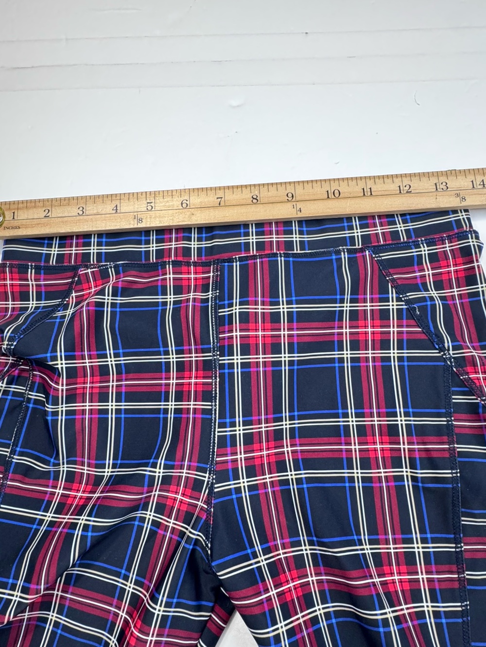 GANNI Plaid Leggings Women's Size 34 US 4 Navy Blue Red White Stretch Skinny - Picture 11 of 13